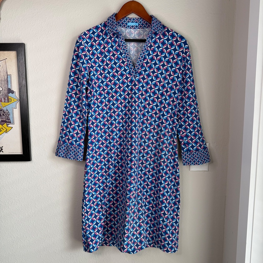 J McLaughlin Catalina Cloth Polo Dress Nautical Print Sz Medium Coastal Resort - Picture 2 of 8